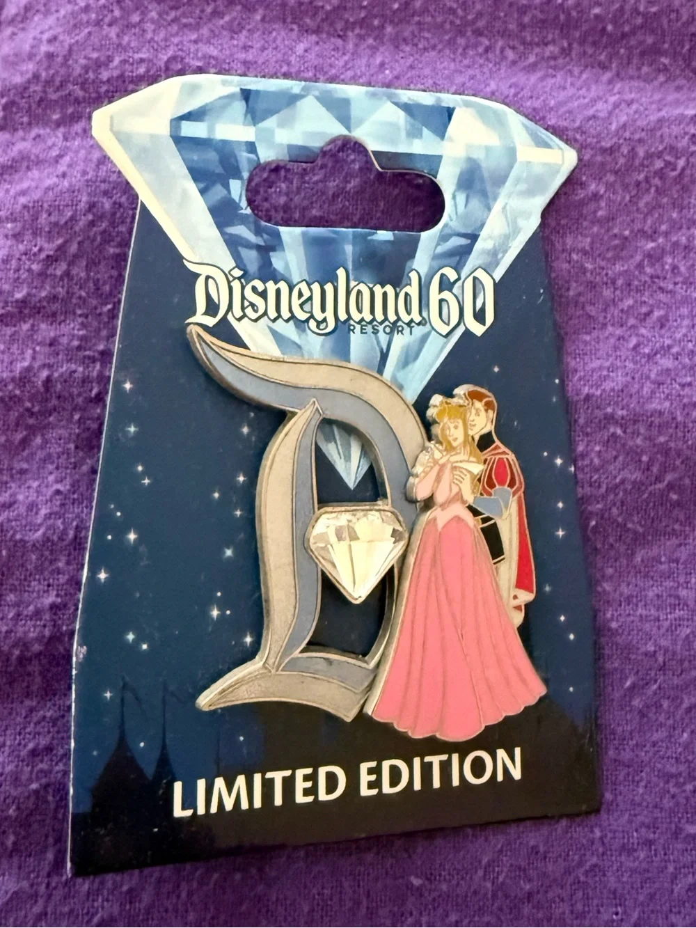 Disneyland 60th Anniversary Diamond D Pin Aurora & Prince Phillip LE 3000